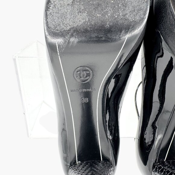 Chanel Platform Pumps Size 38 US 7-7.5 Black Patent Cap Toe Mary Jane Mid Heel - Picture 15 of 15